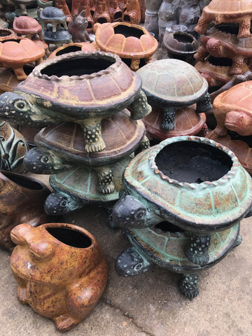 Large Clay turtles.  Set of 3.
